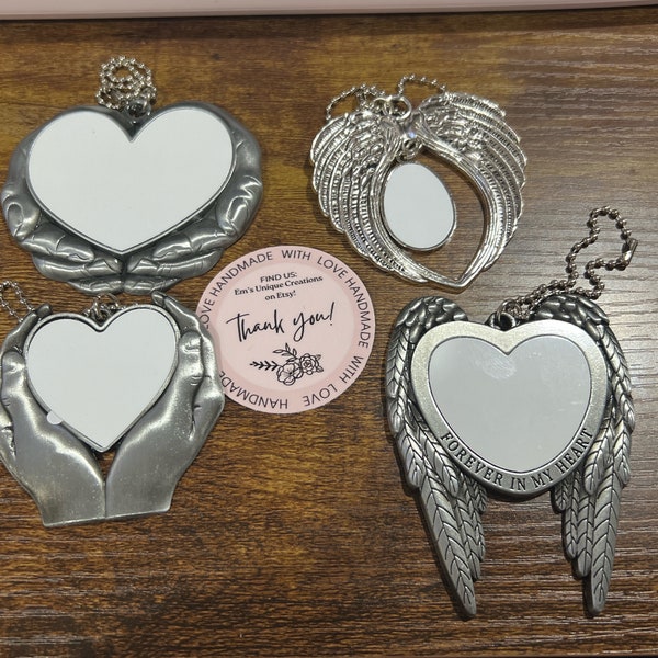 Forever in my heart charm, forever in my heart picture charm car ornament, memorial car ornament wing ornament rear view mirror charm