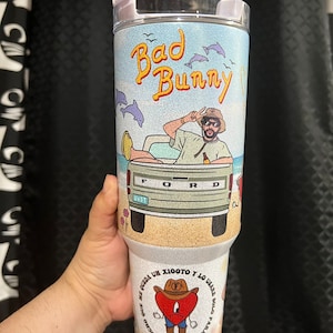 40oz bad bunny tumbler, un verano sin ti tumbler, glitter bad bunny tumbler, glittery tumbler sad heart tumbler benito FREE SHIPPING