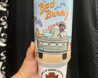 40oz bad bunny tumbler, un verano sin ti tumbler, glitter bad bunny tumbler, glittery tumbler sad heart tumbler benito FREE SHIPPING