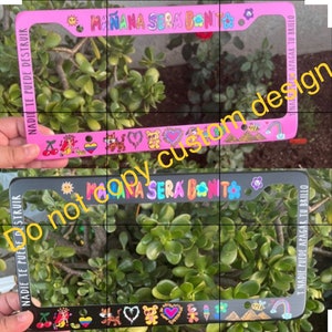 Karol G license plate cover, metal license plate cover, Karol G mañana será bonito, pink license plate cover, Karol g black frame UPGRADED