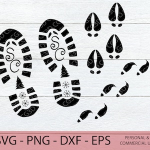 Kerst Footprint Bundel - Santa Foot Print SVG - Santa Boot SVG - Elf Schoen Print SVG - Rendier track Svg - Santa Shoe Stencil svg