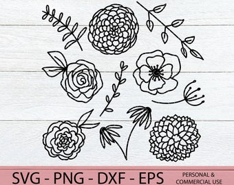 Flower Outline Svg Etsy