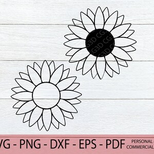 Pacote SVG de girassol - Contorno de girassol SVG - Contorno de girassol png - Girassol svg - Clipart de girassol PNG - Flor de verão - Flor de outono