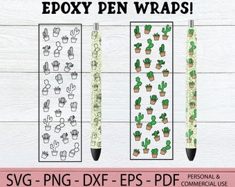 Kaktus Stift Wrap PNG - Sukkulenten Stift Wrap SVG - Epoxy Pen Wasserfolie - Druckbares Pen Wrap - Glitzer Stift Wrap Muster - Kakteen Stift Wrap