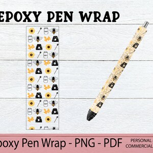 Bee Pen Wrap PNG - Sunflower Pen Wrap PDF - Honey Pen Wrap EPS - Epoxy Pen Waterslide - Printable Pen Wrap - Glitter Pen Wrap Pattern