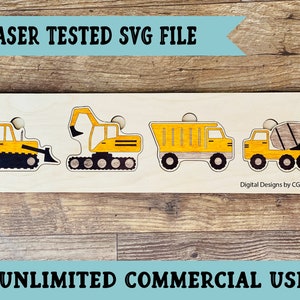 Construction Puzzle SVG - Trucks Glowforge Puzzle - Kids Puzzle SVG - Laser Puzzle SVG -  Trucks Puzzle for Kids