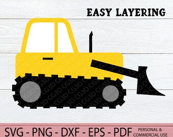 Bulldozer SVG - Digger SVG - Bulldozer png - Birthday Truck SVG - Layered Construction Trucks - Truck Birthday Clipart