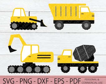 Construction Trucks SVG Bundle - Bulldozer SVG - Dump Truck SVG - Excavator svg - Cement Truck svg - Layered Trucks - Truck Birthday Clipart