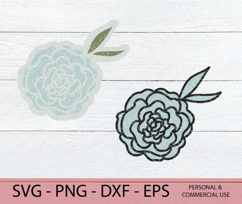 K&ouml;nnte beinhalten: Zwei florale Designs im digitalen Kunststil. Eines ist eine hellblaue Blume mit wei&szlig;em Umriss und gr&uuml;nen Bl&auml;ttern. Das andere ist eine &auml;hnliche Blume mit schwarzem Umriss. Der Text "SVG - PNG - DXF - EPS" befindet sich am unteren Bildrand.
