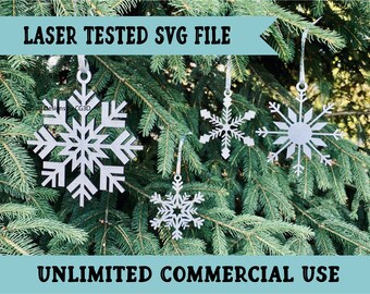 Snowflake Ornament SVG - Glowforge Christmas Ornament - Snowflake Laser File - Snowflake SVG -  Winter Snowflake SVG