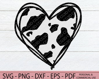 Cow Print Heart SVG - Scribbled Heart Sketch SVG - Cow Pattern SVG - Animal Print Heart Png - Cow Spots Dxf - Layered Cricut Cut File