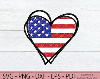 Amerikanische Flagge Herz SVG - geschichtet Herz SVG - Doodle Herz SVG - patriotische Herz Png - 4. Juli geschnitten Datei - Cricut geschnitten Datei