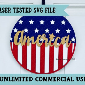 Patriotic Door Hanger SVG - Glowforge Door Hanger - 4th of July Glowforge - Laser Cut File - Flag Porch Sign - Digital Download