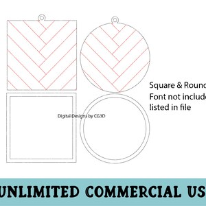 May include: Digital design templates featuring square and round shapes with a herringbone pattern and blank spaces. The image includes the text "Square & Round Blank" and "UNLIMITED COMMERCIAL USE."