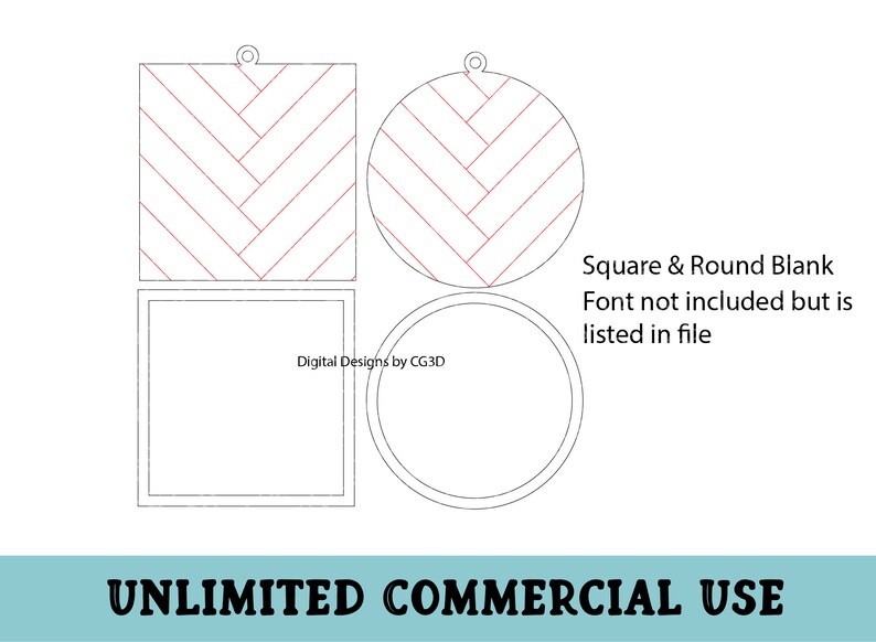 May include: Digital design templates featuring square and round shapes with a herringbone pattern and blank spaces. The image includes the text "Square & Round Blank" and "UNLIMITED COMMERCIAL USE."