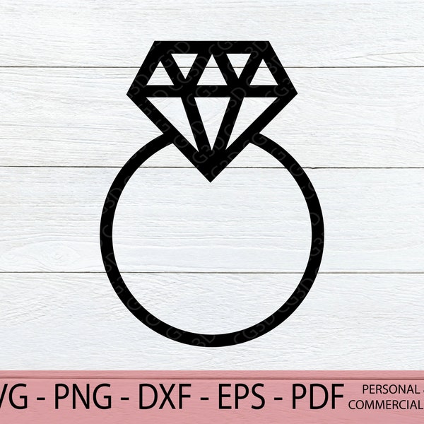 Diamond Ring SVG, Diamond Ring PNG, Engagement Ring SVG, Wedding Ring Cut File, Diamond Jewelry Cricut Cutfile, Diamond Silhouette