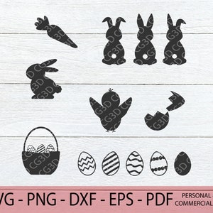 Easter Silhouette SVG Bundle - Easter Bunny SVG - Easter Egg - Bunny Rabbits SVG - Easter Chick svg - Easter Basket Cut File - Cricut