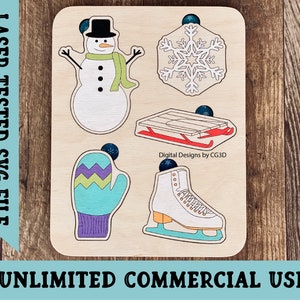 Winter Puzzle SVG - Weihnachten Glowforge Puzzle - Kinder Puzzle SVG - Laser Puzzle SVG - Weihnachts Puzzle für Kinder - Montessori Puzzle - Digital
