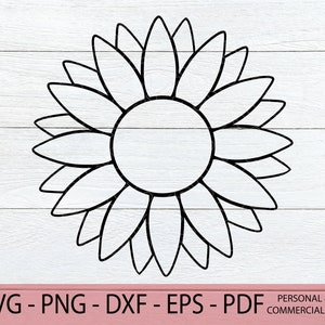 Contorno de girassol SVG - Contorno de girassol PNG - Girassol svg - Girassol PNG Clipart - Casamento Floral svg - Flor de verão