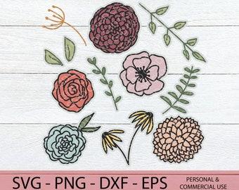 Layered Flower SVG Bundle - Flower Clip Art - Flower Outline SVG - Rose SVG - Peony svg - Flower Sublimation - Floral Cut Files - cut file