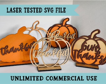 Pumpkin Glowforge SVG - Archivo Glowforge de Acción de Gracias - Decoración del manto de otoño - SVG agradecido - Give Thanks Laser Cut File - Descarga digital