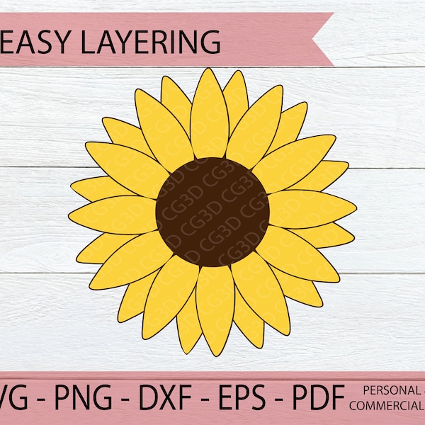 Sunflower SVG - Layered Sunflower SVG -  Paper Flower Cut File - Sunflower PNG Clipart - Wedding Floral svg - Summer Flower