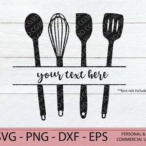 May include: Black and white silhouette of a kitchen utensil holder with a spoon, whisk, and spatula. The holder has a space for "your text here".