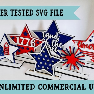 4th of July Glowforge File - Star Sign Laser File- Star Shelf Sitter Laser SVG - Patriotic Decor - USA Glowforge svg - Téléchargement numérique