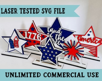 4th of July Glowforge File - Star Sign Laser File- Star Shelf Sitter Laser SVG - Patriotic Decor - USA Glowforge svg - Digital Download
