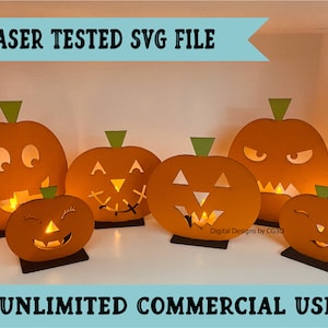 Jack O’Lantern Glowforge File - Pumpkin Candle Holder SVG File - Halloween Pumpkin Laser File - Shelf Sitter SVG - Fall Holiday Decor