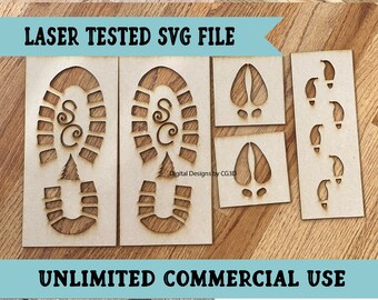 Christmas Footprint  SVG - Santa Boot print SVG - Glowforge File - Elf footprint laser file -  Reindeer track stencil - Christmas Stencil