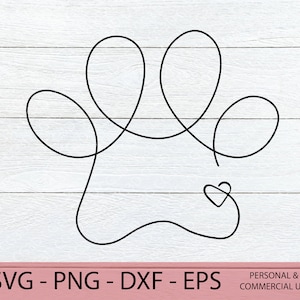 Paw Print Line Art SVG - Pet SVG - Minimaliste Paw Print SVG - Farmhouse Paw Print Svg - Pet Memory Svg - Dog Svg - Chat Svg