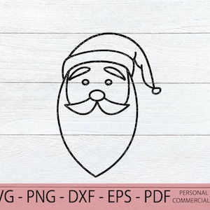 Santa Outline SVG - Santas Face svg - Hand drawn Santa SVG - Santa Printable - Santa Coloring Page PDF - Holiday Coloring