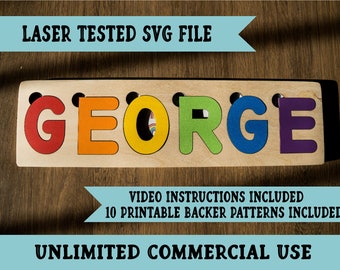 Alphabet Puzzle SVG - Custom Name Puzzle SVG - Glowforge Puzzle File - Laser Puzzle SVG -  Word Puzzle Template for Laser