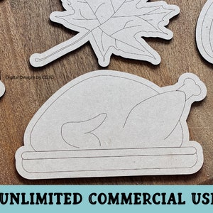 May include: A black and white outline of a roasted turkey on a platter. The image is on a wood background. The text "UNLIMITED COMMERCIAL USE" is at the bottom of the image.