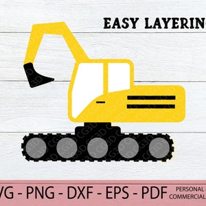 Excavatrice SVG - Digger SVG - Camion de construction SVG - Excavatrice imprimable - Camion d’anniversaire png - Camion de construction en couches - Camion Clipart