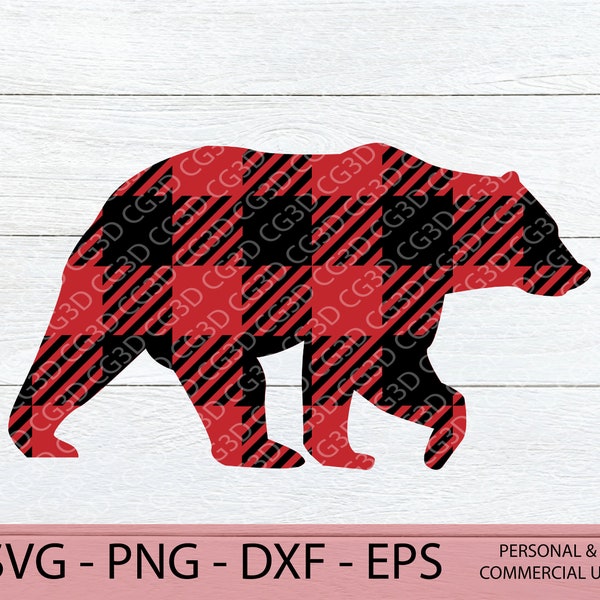 Buffalo Plaid Bear SVG - Plaid Christmas SVG - Bear SVG - Christmas Bear svg - Bear Cut file - cricut - silhouette - Merry Christmas
