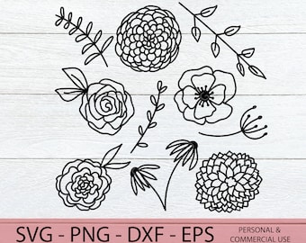 Blumen SVG Bundle - Blumen Clip Art - Blumen Umriss SVG - Rosen SVG - Pfingstrose SVG - Blumen Sublimation - Floral Cut Dateien - Cricut Cut Datei