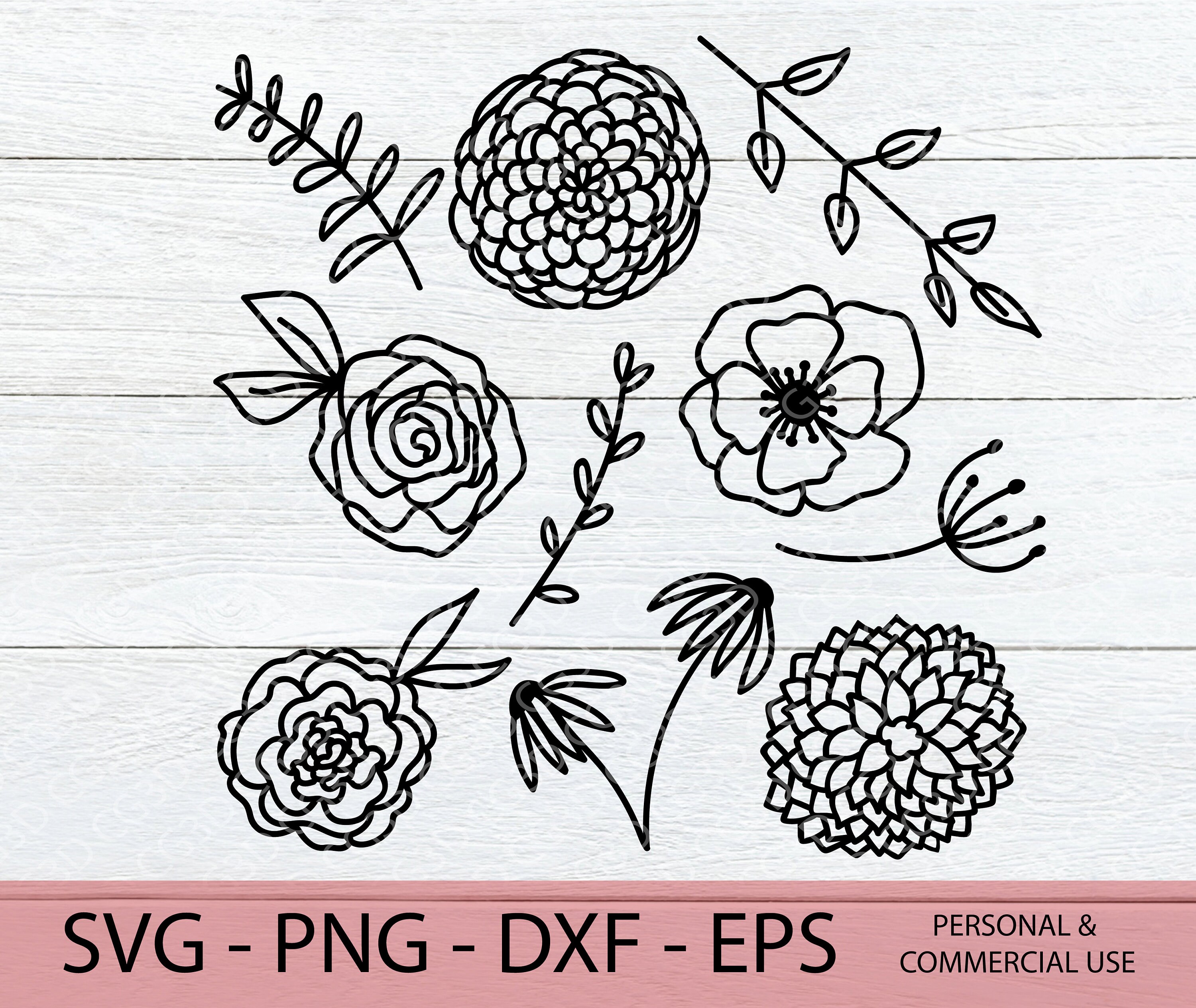 Flower SVG Bundle Flower Clip Art Flower Outline SVG Etsy