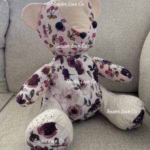 Memory Bear | Tender Love Co. Custom Keepsake Memory Bear | Baby Outfit Keepsake | Loved One Outfit Keepsake | Embroidery Available!
