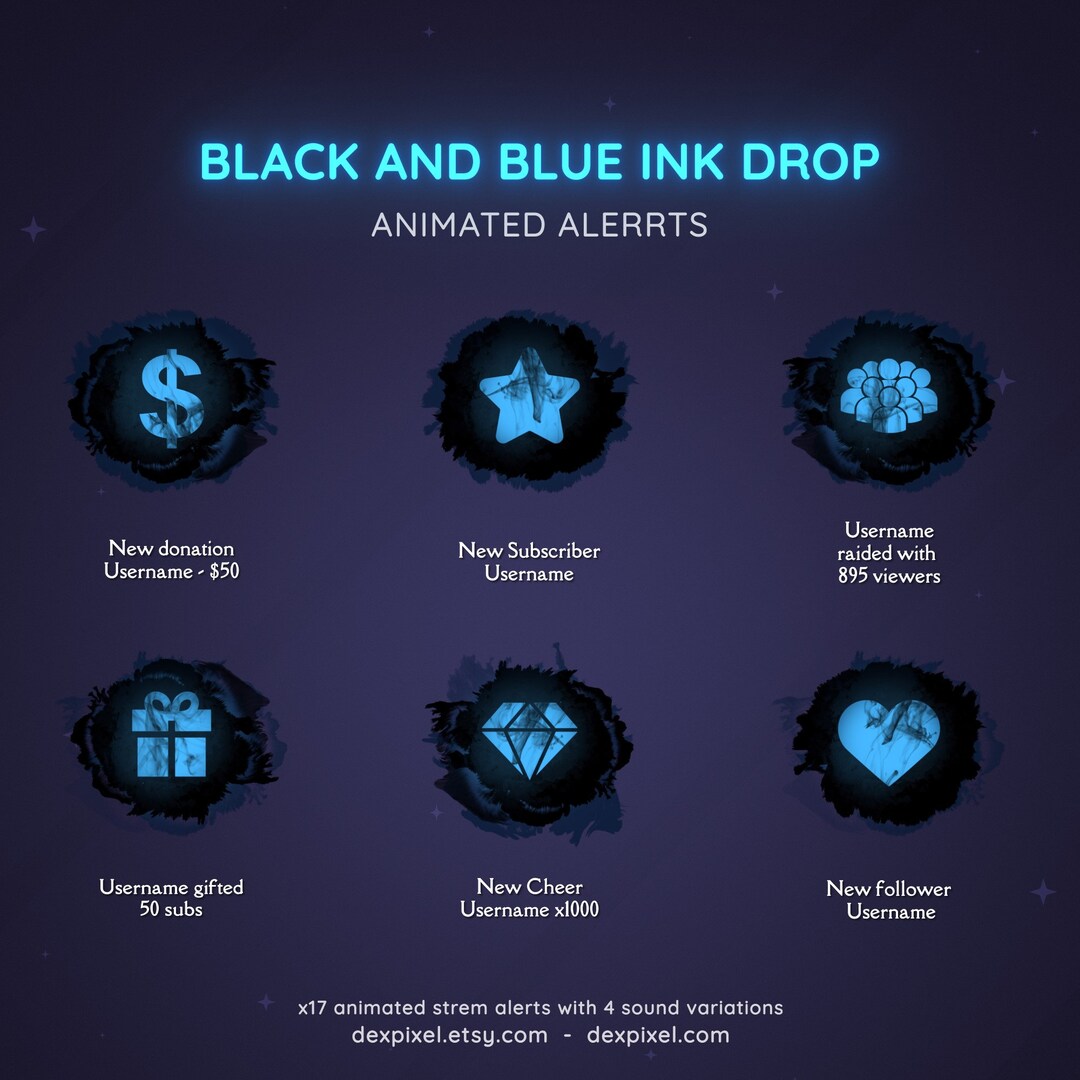 Black and Blue Ink Drop Animated Twitch Alerts | Stream Notifications ...