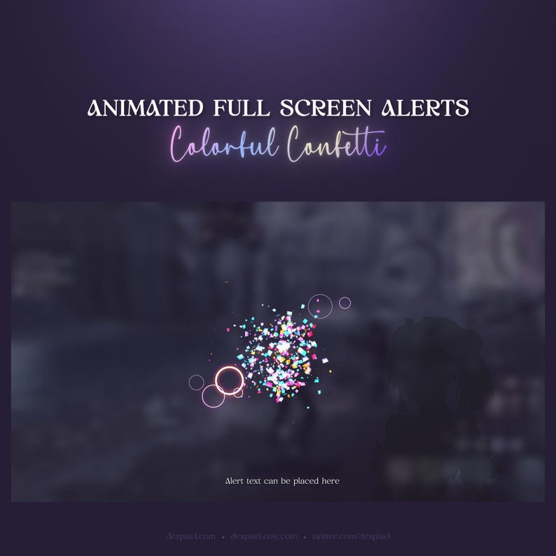 May include: Animated full screen alert with colorful confetti. The text "Colorful Confetti" is displayed in a gradient font. The alert text can be placed here.