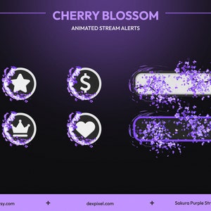 紫の桜のアニメーション ストリーム アラート | Twitch アニメーション アラート | ライブストリームの花のアラート | 春の花びらが散るアラート