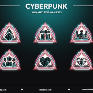 Cyberpunk Blue Animated Twitch Stream Alerts | Sci Fi Alerts for Twitch Events | Animated Neon Glitch Alerts | Twitch Alerts Pack