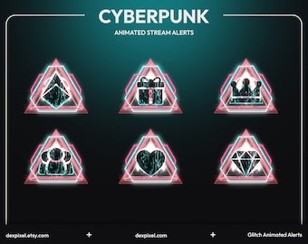 Cyberpunk Blue Animated Twitch Stream Alerts | Sci Fi Alerts for Twitch Events | Animated Neon Glitch Alerts | Twitch Alerts Pack