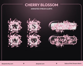 Pink Sakura Cherry Blossom Animierte Stream Hilfe | Twitch Animierter Alarm | Livestream Blumen Benachrichtigungen | Frühlings-Blütenblätter-fallende Warnungen