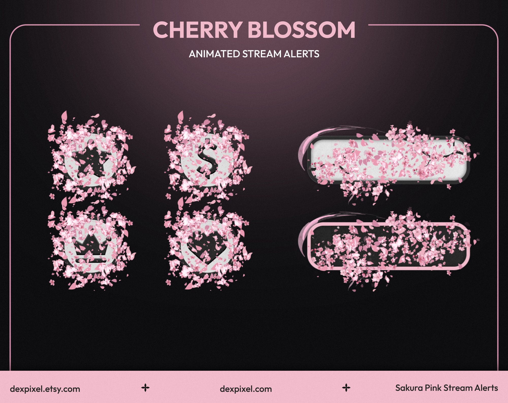 Pink Sakura Cherry Blossom Animated Stream Alerts | Twitch Animated Alert | Livestream Floral Alerts | Spring Petals Falling Alerts