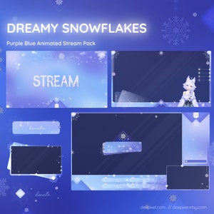 Pastell Lila Blau Schneeflocke Animierte Stream Pack | Chatten Animierte Overlays | Animierte Stream Benachrichtigungen | WinterVtuber Aesthetics | Vtuber