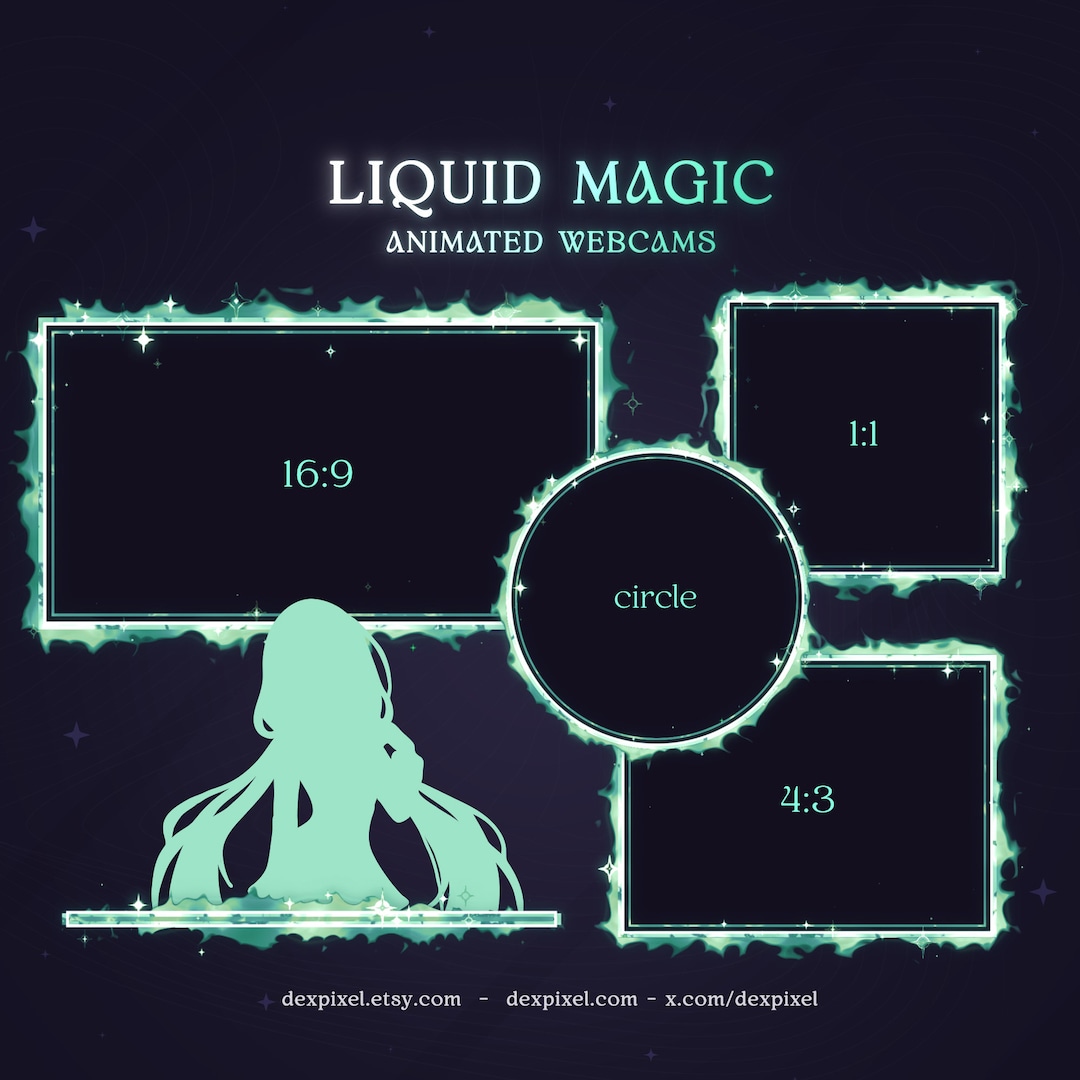 Mint Green Animated Webcam Overlay | Liquid Magic Stream, Vtuber - Etsy