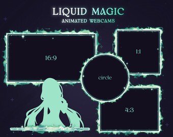Mint Green Animated Webcam Overlay | Liquid Magic Stream, VTuber